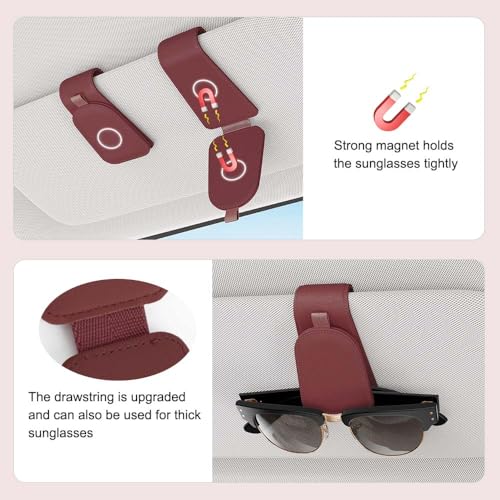 Image of Sotfamily Sunglass Holder for Car Visor, Suede Cloth Magnetic Sunglass Organizer for Car Accessories, 2 Packs, Claret