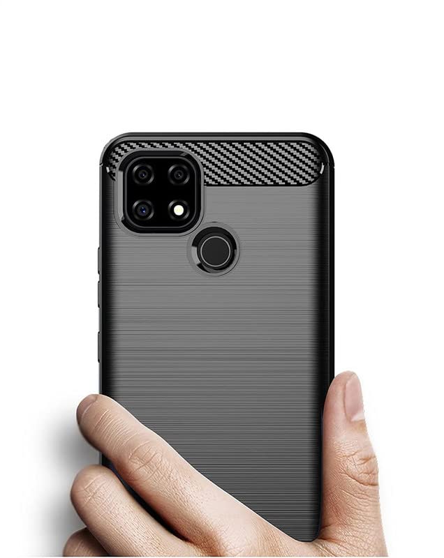 Image of NPRC Hybrid Ultra Slim Protective Case TPU Non-Slip Carbon Fiber Texture Shockproof Case Cover for Realme C21Y - Black