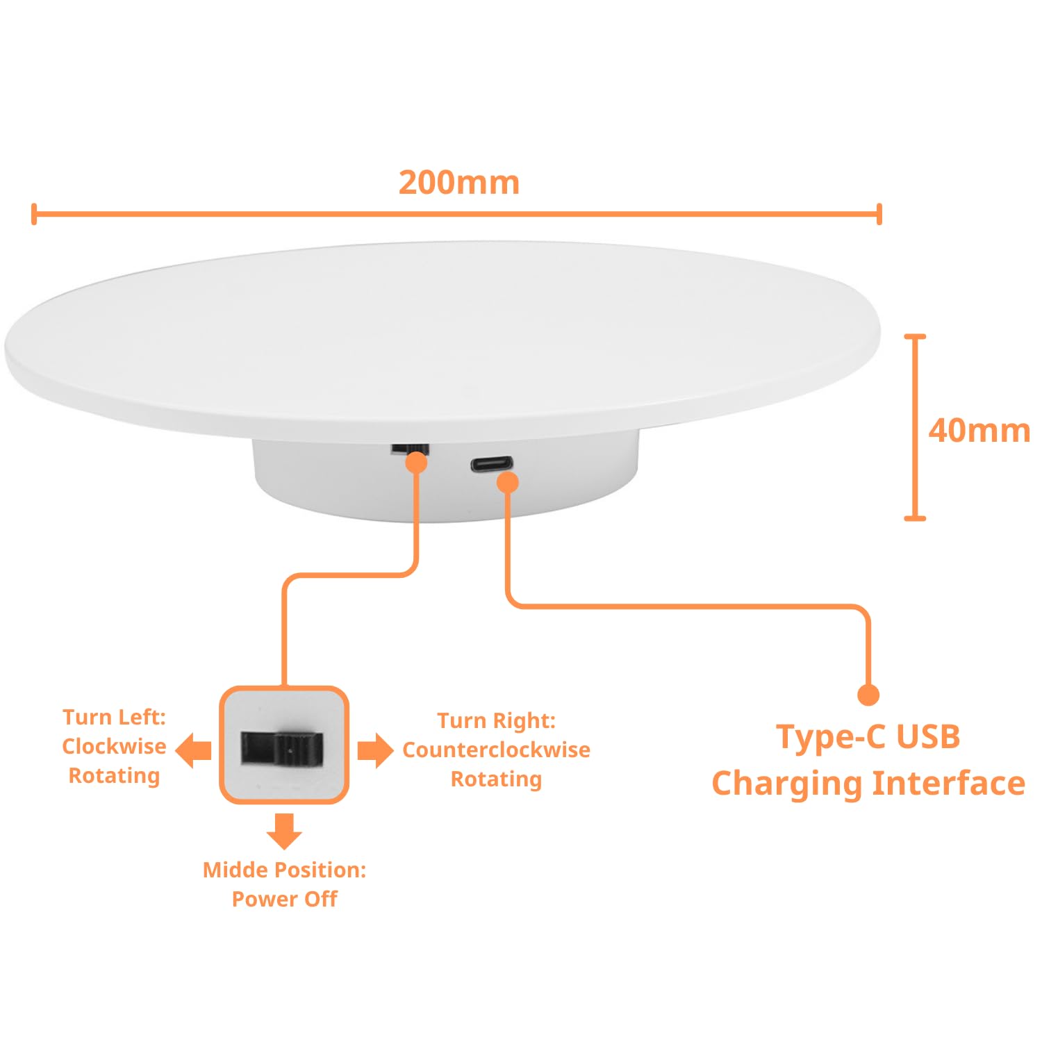 Fotoconic Présentoir rotatif motorisé de 20 cm, base rotative à 360°, capacité de charge de 5 kg, pour photographie, artisanat, bijoux, jouets (NC200C)