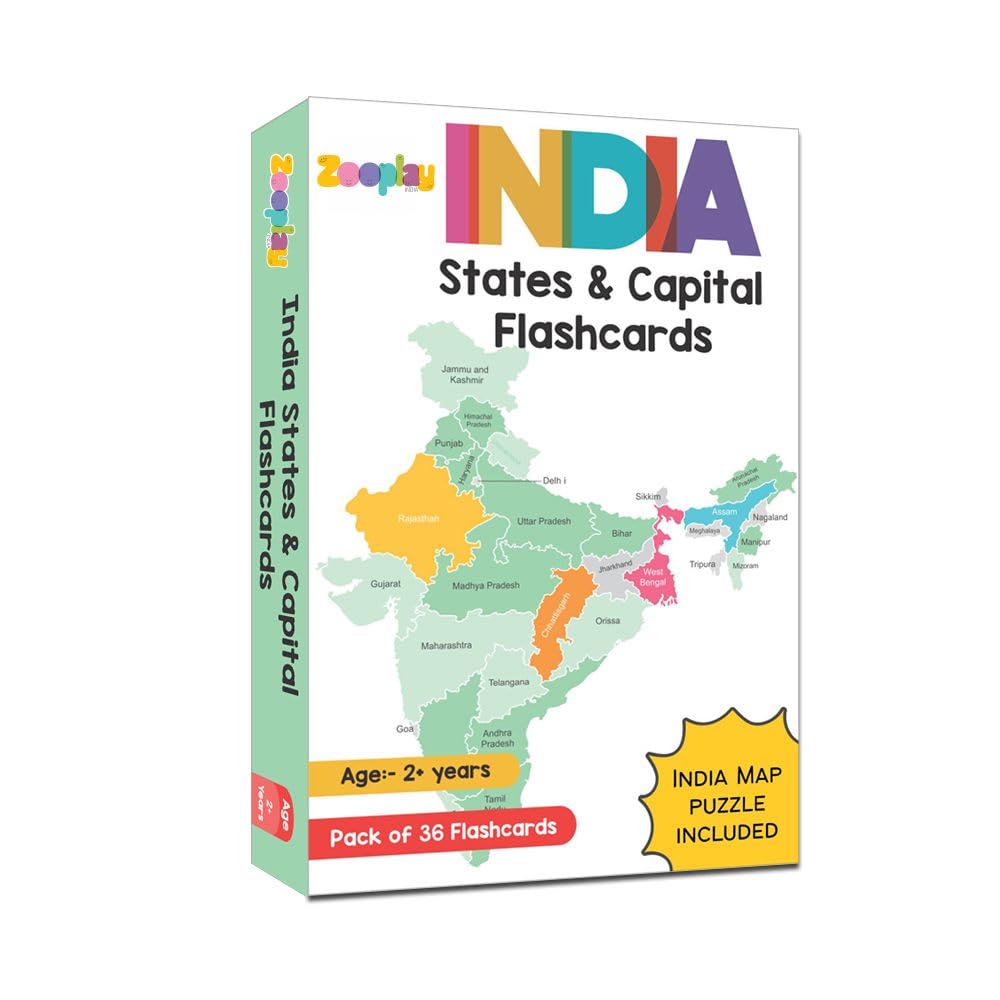 Zooplay India Learning Flash Cards for Kids India States and Union Territories flashcards/India Map Puzzle on Backside (B0DC6S642H) Amazon Price History, Amazon Price Tracker