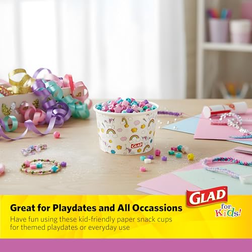 Image of Glad for Kids Unicorn Paper Mini Snack Bowls, Lids Not Included - Heavy Duty Disposable Snack Cups with Unicorn Print, No Lids Included, 6 Ounce, 20 Count