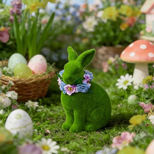 Décoration de lapin vert en résine 3D et couronne pour jardin et cour