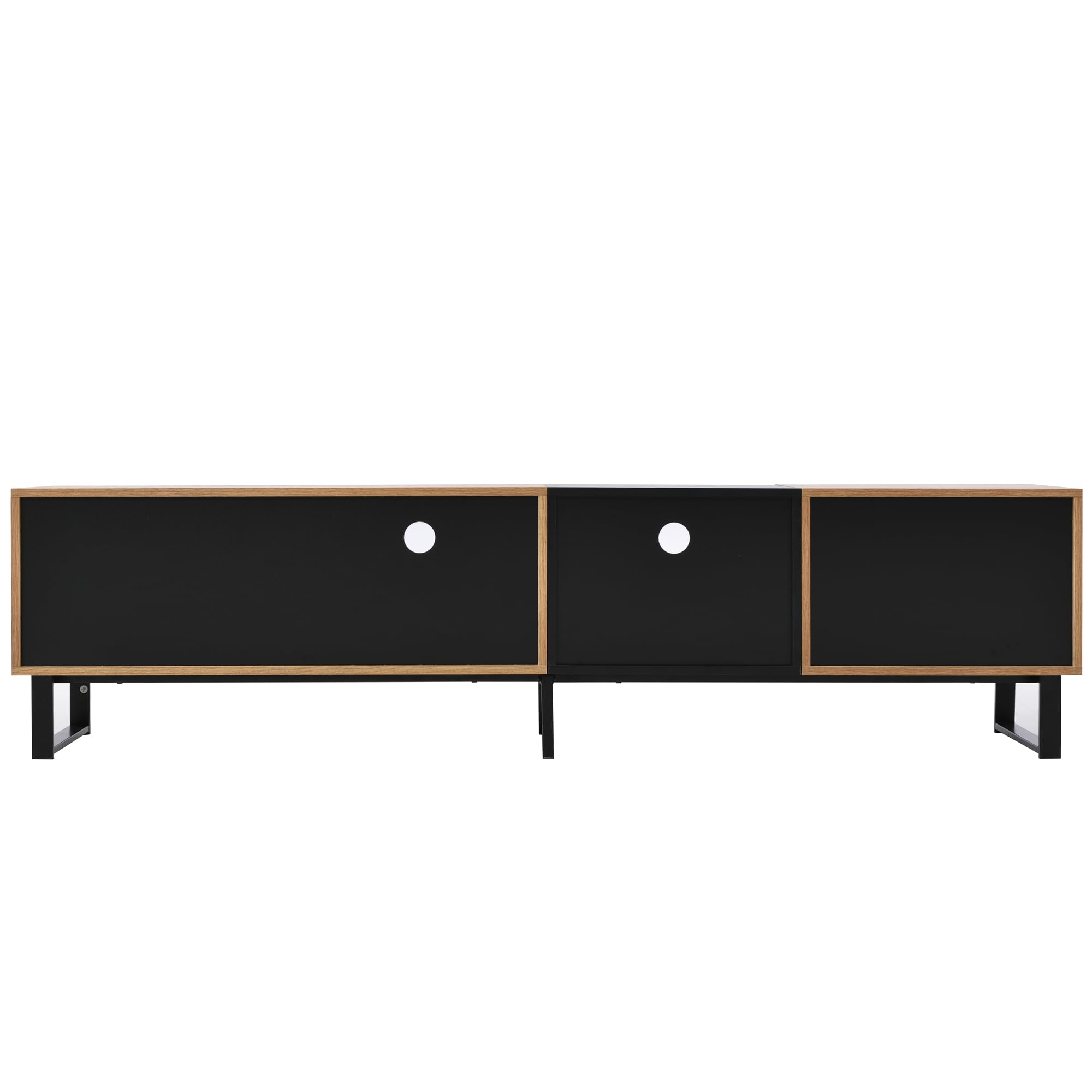 190cm TV Lowboard mit 2 Türen und 2 Schubladen, TV Schrank mit Stauraum, Moderner Fernsehschrank mit 2 Offene Fächer, Fernseher Schrank für Wohnzimmer, Holz und Schwarz