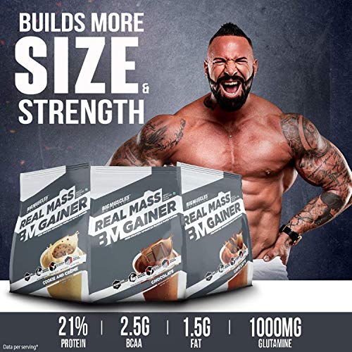 Image of Bigmuscles Nutrition Crude Whey 1kg, Whey Protein Concentrate 80%, 24g Protein, 5.5g BCAA, 4 g Glutamine & Bigmuscles Nutrition Real Mass Gainer [Chocolate], 1000 Calories Per Serving 10 Servings