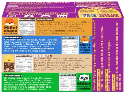Image of TummyFriendly Foods Millet Cookies for Kids Adults. Millet Healthy Biscuits, Ragi and Jaggery. Healthy Snacks for kids Babies 1 Year Old. Gift the Best Healthy Cookies - Assorted - 4x75 (300g)