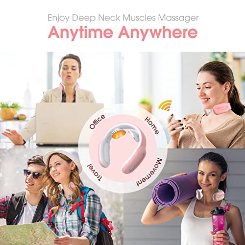 Ushnih Cordless Intelligent Neck Massage With Soothing Heat,Electric Deep Tissue Pulse Massage For Neck Muscle Pain Relief,3 Modes And 15 Levels,Gifts For Men Women Mom Dad,Pink #TOP3