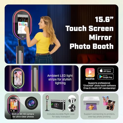 MWE Magic Mirror Photo Booth Touch Screen with 1200W Pixel 4K HD Camera,RGB Surround Light Music Sync,Mirror Video Booth with Software APP Remote Control (16in) - Image 3
