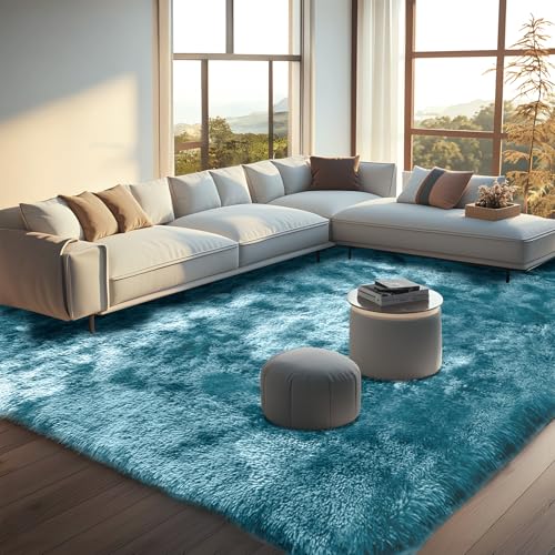 Rugs Living Room - 160x230cm Blue Green Large Rug for Living Room - Ultra Soft Fluffy Shaggy Rugs for Bedroom, Indoor Nursery Carpets for Kids Room Home Decor, Non Shedding, Anti-Slip Backing