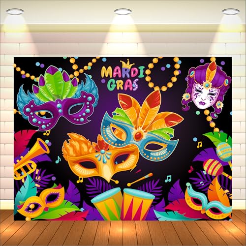 Image of Masquerade Theme Backdrop | Theme Birthday Decoration | Happy Birthday Banner for Kids (Pack of 1, Multicolor, Size: 5x4 Feet)