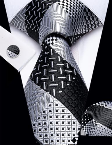 Image of YourTies Striped Plaid Ties for Men Silk Formal Necktie Set | 3.15 inch(8cm) Woven Jacquard Mens Ties with Necktie Pocket Square Cufflink Tie Clip Lapel Pin for Wedding Business Party