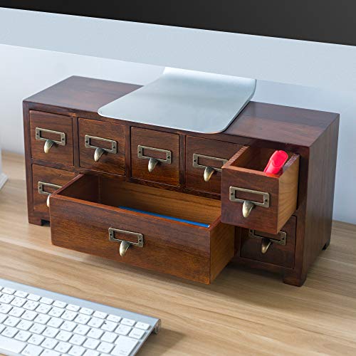 Label Holder Organizer Traditional Medicine Cabinet - Desktop Wide & Small Cabinet W/ 8 Drawers - Tabletop Apothecary Cabinet - Pre-Assembled Oriental Furniture - Vintage Card Catalog - Chest Drawer #TOP6