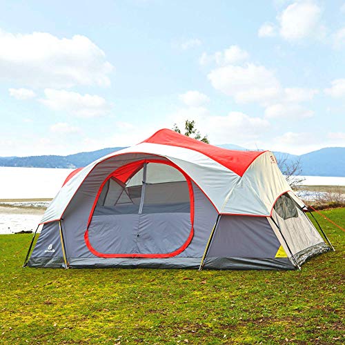Outbound 8-Person Dome Tent for Camping with Carry Bag and Rainfly | Easy Up & Water Resistant | 3 Season | Red