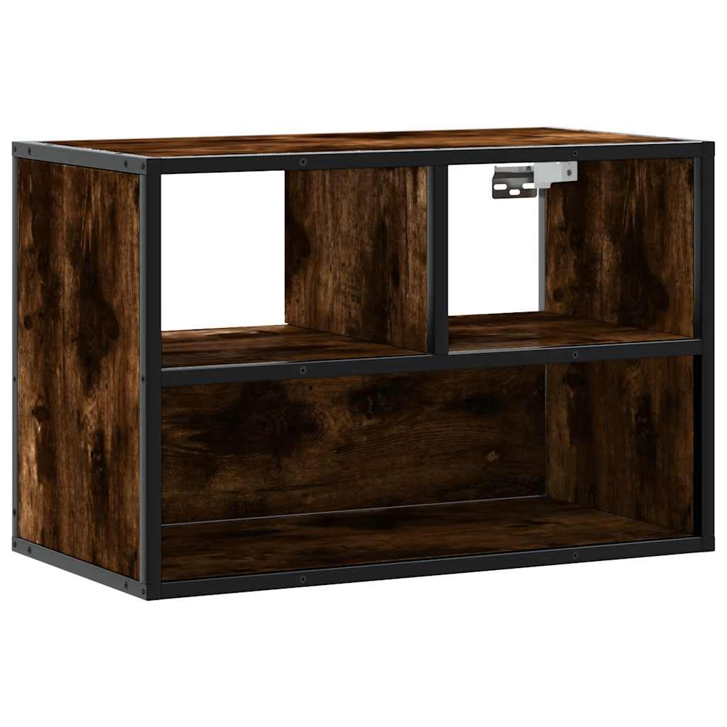 Mobile TV sospeso, effetto rovere affumicato, 60 x 31 x 39,5 cm, credenza sospesa in legno e metallo, mobile TV moderno per soggiorno, design industriale