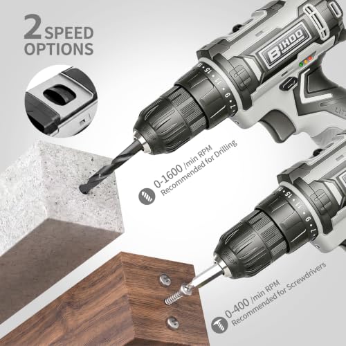 Image of Cordless Drill Set,20V Drill Driver with Battery and Charger,3 /8-Inch Keyless Chuck, Variable Speed,with Drills Bits Set,Gray