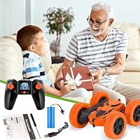 MidiVix Ferngesteuertes Auto, 90 Min Spielzeit, 2.4Ghz Doppelseitig 360° drehbare RC Stunt Crawler mit Scheinwerfern, 4WD Off Road Drift RC Auto Spielzeug Geschenke für Jungen 6-12 Orange – Ansicht 6