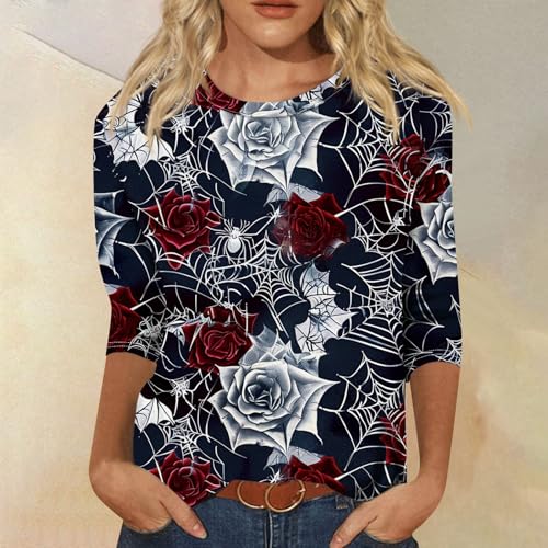 Cute Funny Halloween Shirts for Women Plus Size 3/4 Length Long Sleeve Womens Tops Witch Gothic Renaissance Shirt