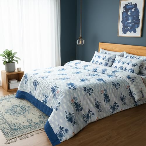 Image of Premium 100% Cotton Queen Size Bedsheet Set (1 Flat Sheet & 2 Pillow Cases)| 200 TC | Vibrant Prints | Soft, Breathable & Durable Fabric |Saphire Monarch