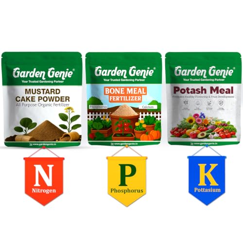 Image of Garden Genie Plant Nutrient Combo (NPK), 2 Kg | Mustard Cake Powder (N) + Bone Meal Powder (P) + Potash Meal (K) Combo | Slow Release NPK Fertilizers for Growth, Root Strength & Bloom Support