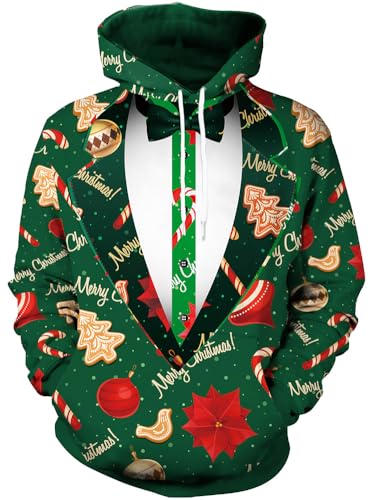 Arvilhill Ugly Xmas Hoodies for Men Pocket Holiday Jumper Adult 3D Graphic Print Sweatshirts Funny XL