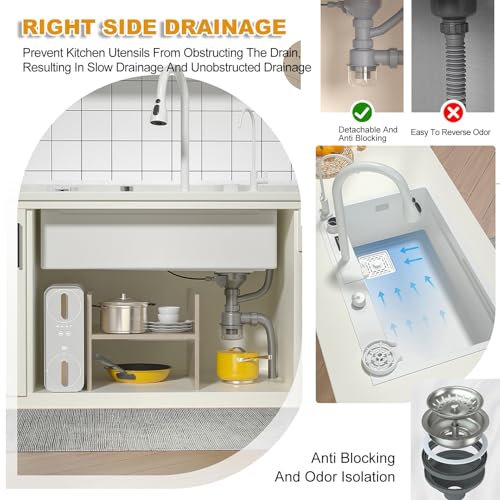 Évier intégré avec lave-gobelet encastrable grande rainure simple cascade cuisine