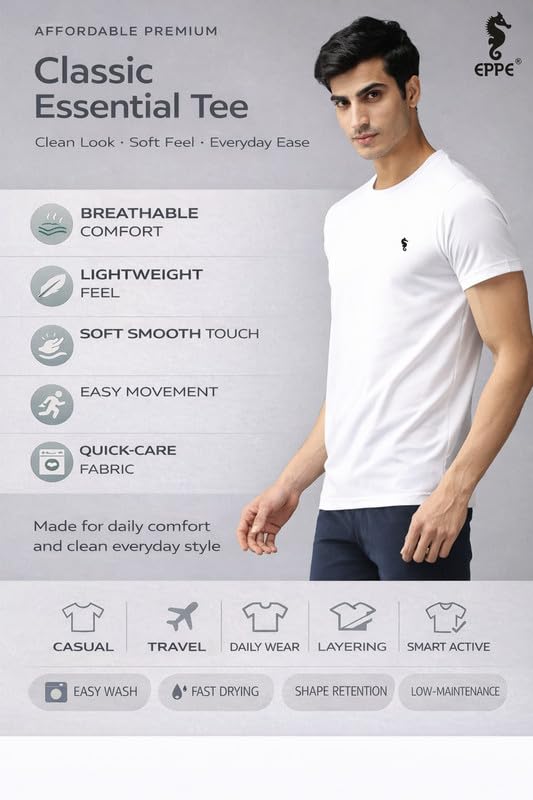 Image of EPPE Men's Round Collar T-Shirt | Regular & Dry Fit Summer Stylish Casual Tee | Polyester Half Sleeve T-Shirts for Men.