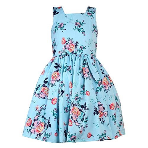Image of Girls Skater Printed Poly Crepe Dress | Round Neck Sleeveless Mini /Midi Knee Length Casual Dress