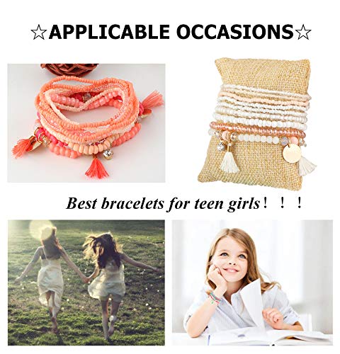 Milacolato 6Sets Boho Bead Bracelets Set Multilayered Stackable Bracelets Comfortable Stretch Bracelets Multicolor Bohemian Charm Bracelets For Women Girls #TOP6