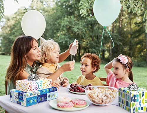 ZINTBIAL Birthday Wrapping Paper for Boys Girls Kids Baby Shower - Gift Wrapping Paper with Happy Birthday Words, Rainbow Stripe, Colorful Streamers - 20 x 29 Inches per Sheet (8 Folded Sheets), Recyclable, Easy to Store, Not Rolled - Thumbnail 2