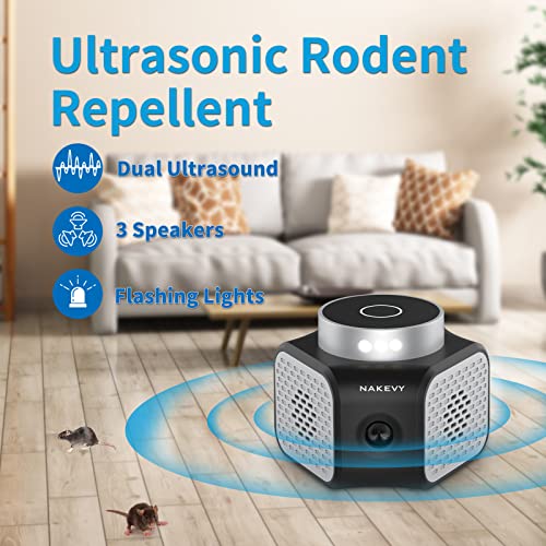 Nakevy Plug In Rodent Repellent Indoor Pest Repeller Squirrels Mouse Deterrent Rat Control With Ultrasound Impulse Led Flashlights Predator Sounds For Home Attic Garage Rv Silver #TOP1