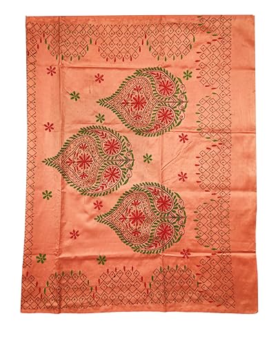 Image of Women's Hand Embroidered Cotton Silk Kantha Stitch Saree with Blouse Piece (J420724 COPPERD2)
