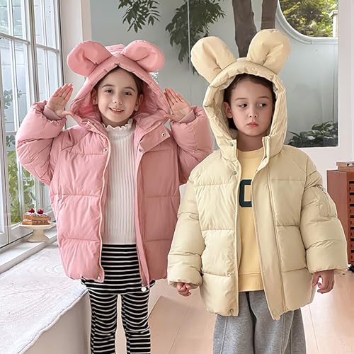 Girls Boys Cute Ears Hooded Puffer Jacket Zip Up Solid Color Long Sleeve Down Coat Kids Thick Padded Winter Outwear3