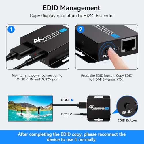 Image of VPFET 4K HDMI Extender Over Ethernet Balun RJ45 CAT6 /7 4K30Hz Upto 131ft /40m 1080P Upto 196ft /60m 2026 Upgraded Support EDID Copy and PoC（TX Power Supply）
