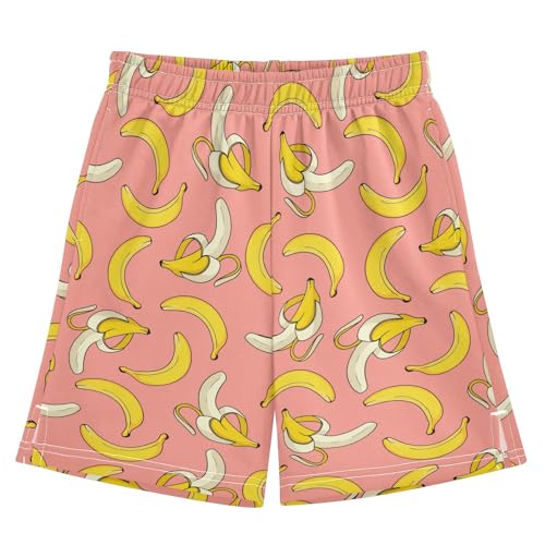 ALAZA Banana Cute Boys Athletic Shorts Casual Shorts with Pockets Bottom Pants Summer Athletic Running Shorts