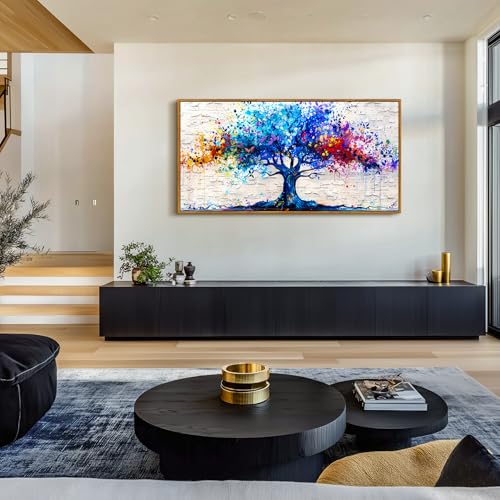 SERIMINO Tree of Life Framed Wall Art Prints, Colorful Tree Abstract Large Artwork, Nature Plant Canvas Art Wall Decor, Modern Graffiti Aesthetic Wall Pictures for Living Room Bedroom Office 24"X48"