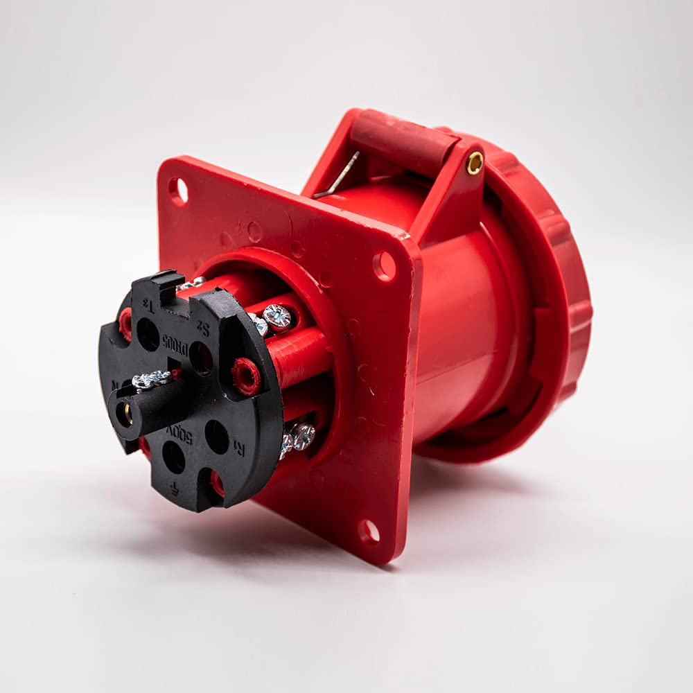 IEC60309 Industrial CEE Connector Socket 5P 63A 380V-415V 3P+E+N 6h IP67 Straight Type Panel Mount