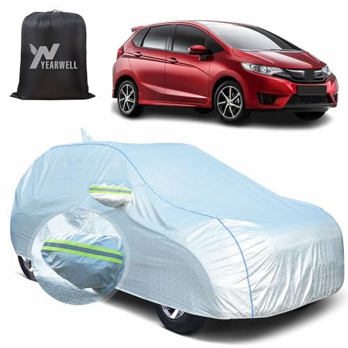 Image of Car Body Cover for Honda Jazz, 100% Waterproof, Heat-Resistant with Mirror & Antenna Pockets, Soft Cotton Lining, Triple Stitched, Piping & Reflector (Reflective Silver)