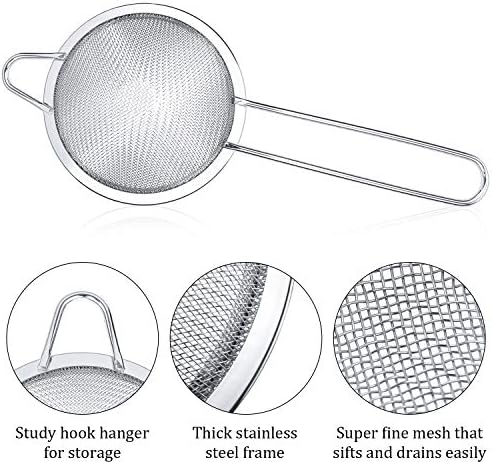 Patelai 3 Pieces Tea Strainers Cocktail Strainer Stainless Steel Fine Mesh Strainer Colander Conical Food Loose Tea Filter Practical Bar Colander Tool - Thumbnail 4