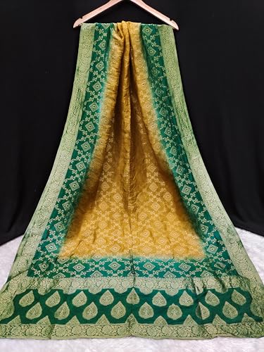 TRENDMALLS Women's Banarasi Silk Ethnic Motiff Design Dupatta (D07-GreenYellow)4
