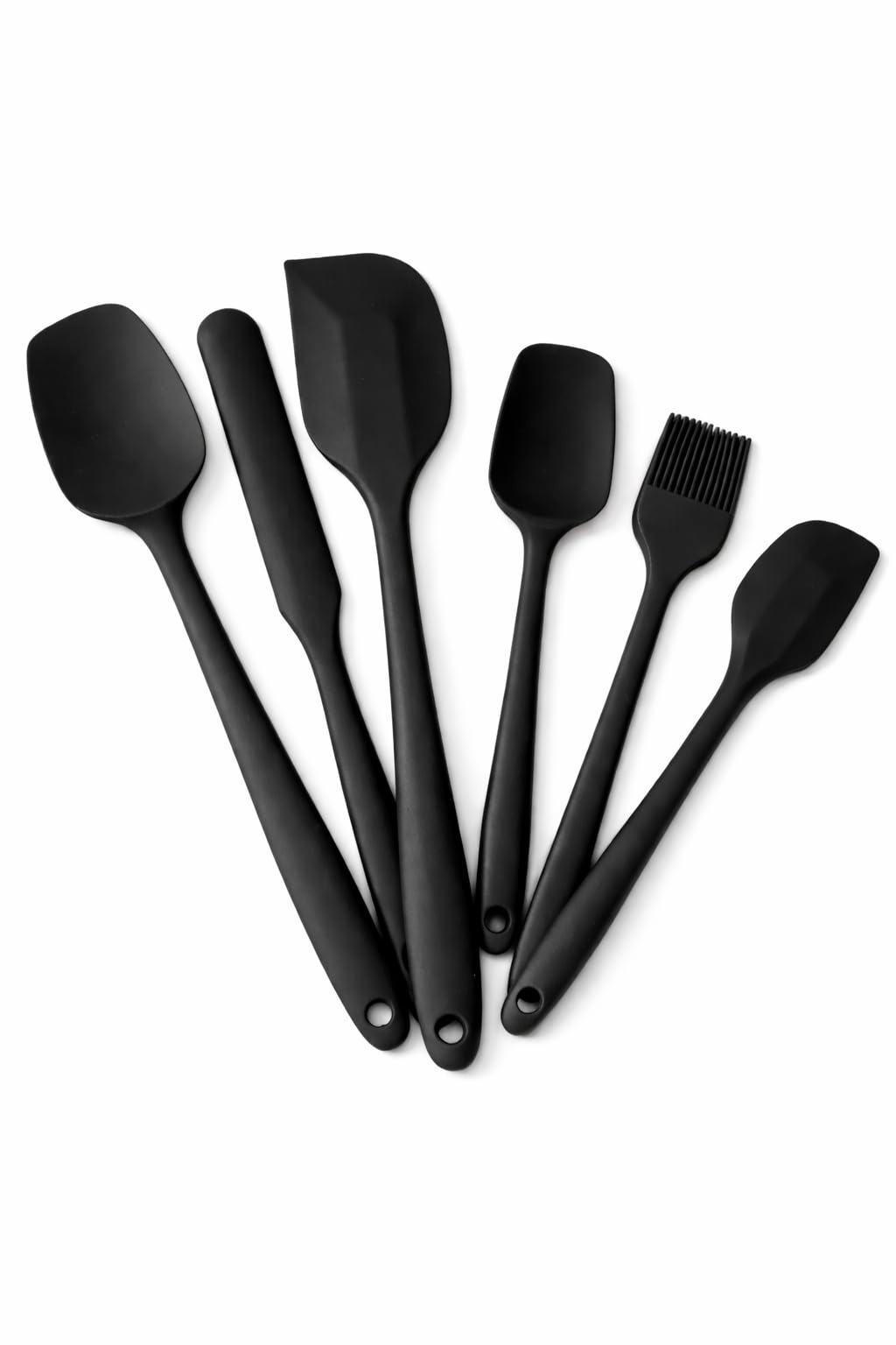 VIVALUXE 6 Parça Silikon Mutfak Gereçleri Seti, Isıya Dayanıklı Spatula, Fırça ve Kaşık Seti, Yapışmaz Tencere Dostu, Kırmızı, Siyah ve Mor Renk Seçenekleri (Siyah)