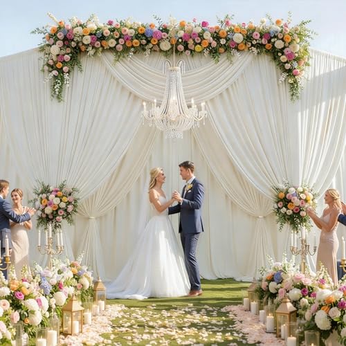 Image of 50x15ft Ivory Backdrop Curtains for Parties, Wrinkle Free Polyester Ivory Photo Backdrop Drapes 10 Panels 15 ft Long Back Drop Cloth Drapery for Wedding Birthday Photography Background Party