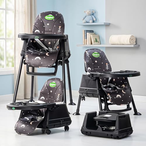 Image of Baybee 4 in 1 Convertible High Chair for Kids | Foldable Baby Feeding Chair with Safety Harness, Adjustable Tray, Booster Seat | Easy to Clean, Portable Dining Chair (Black)