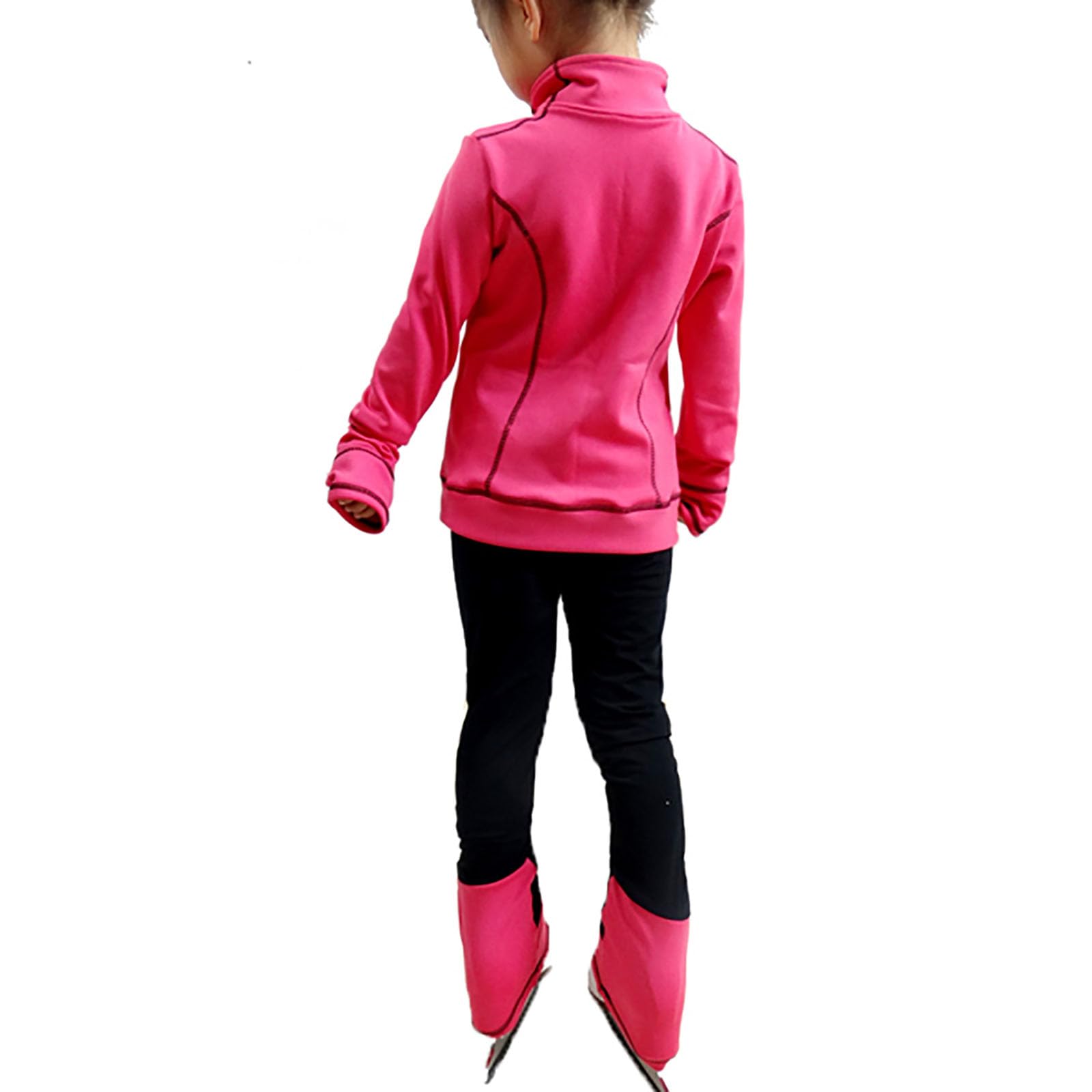 Chaqueta de Patinaje Artístico con Pantalones Niñas Mujeres Pantalones de Entrenamiento Patinaje sobre Hielo Respirable(Size:XXL,Color:Rosa Roja)