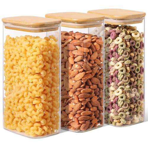 ComSaf Glass Storage Containers with Lids 1.8 Qt, 3 Pack Pantry Organizers