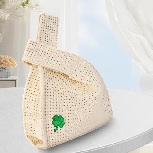 Image of Small Crochet Knit Tote Wrist Bag, Portable Knot Sleeve Handle Bag Cute Wristlet Pouch Purse for Women
