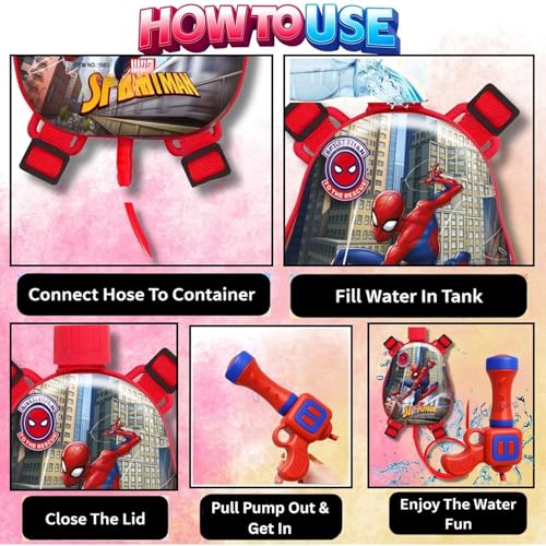 Image of GRAPHENE Red Holi Pichkari Water Gun for Kids 500ml Back Holding Water Tank with 100 Water Balloons Pichkari High Pressure Long Throw Water Spray Pistol Gun Summer Fun Boys Girls