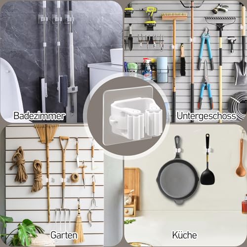 XIANGLONGY 10 Stück Besenhalterung Wand Selbstklebend, Besenhalter Ohne Bohren, Wandhalterung für Besenstiel, Mopstiel und Reinigungsgeräte, Gerätehalter Wand für Küche, Bad, Garten und Garage 6