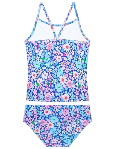 Image of Girls Tankini Swimsuit UPF50+ Ruffle 2 Piece Bathing Suit Full Coverage Kids Swimwear Ages 2-14 Years