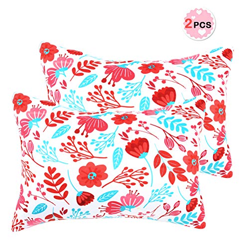 Sylfairy Toddler Pillowcase Kids Red Flower Pillowcover 2 Pack 14"x19" Pillow Case Fits