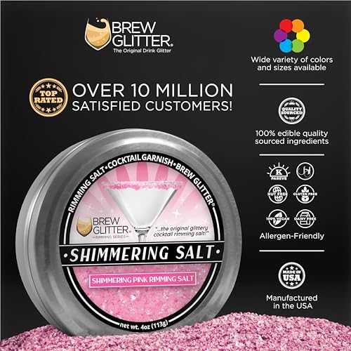 Brew Glitter - Shimmering Pink Rimming Salt (4oz, 1x Bar Tin) Edible Glitter Blended Cocktail Garnish for Mixed Drinks and Beverages