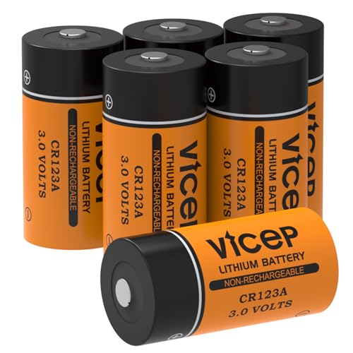 ViCep Paquete de 6 Pilas CR123A de Litio 3V CR123 1700 mAh, de Alta Capacidad, para Linterna, Alarma y Sensor, no Recargables